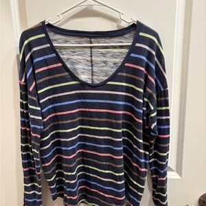 GAP Women's Navy Multicolor Striped Long Sleeve Top